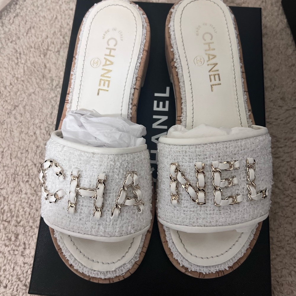 Gently Worn Chanel Cork Sandals Slides Mules
